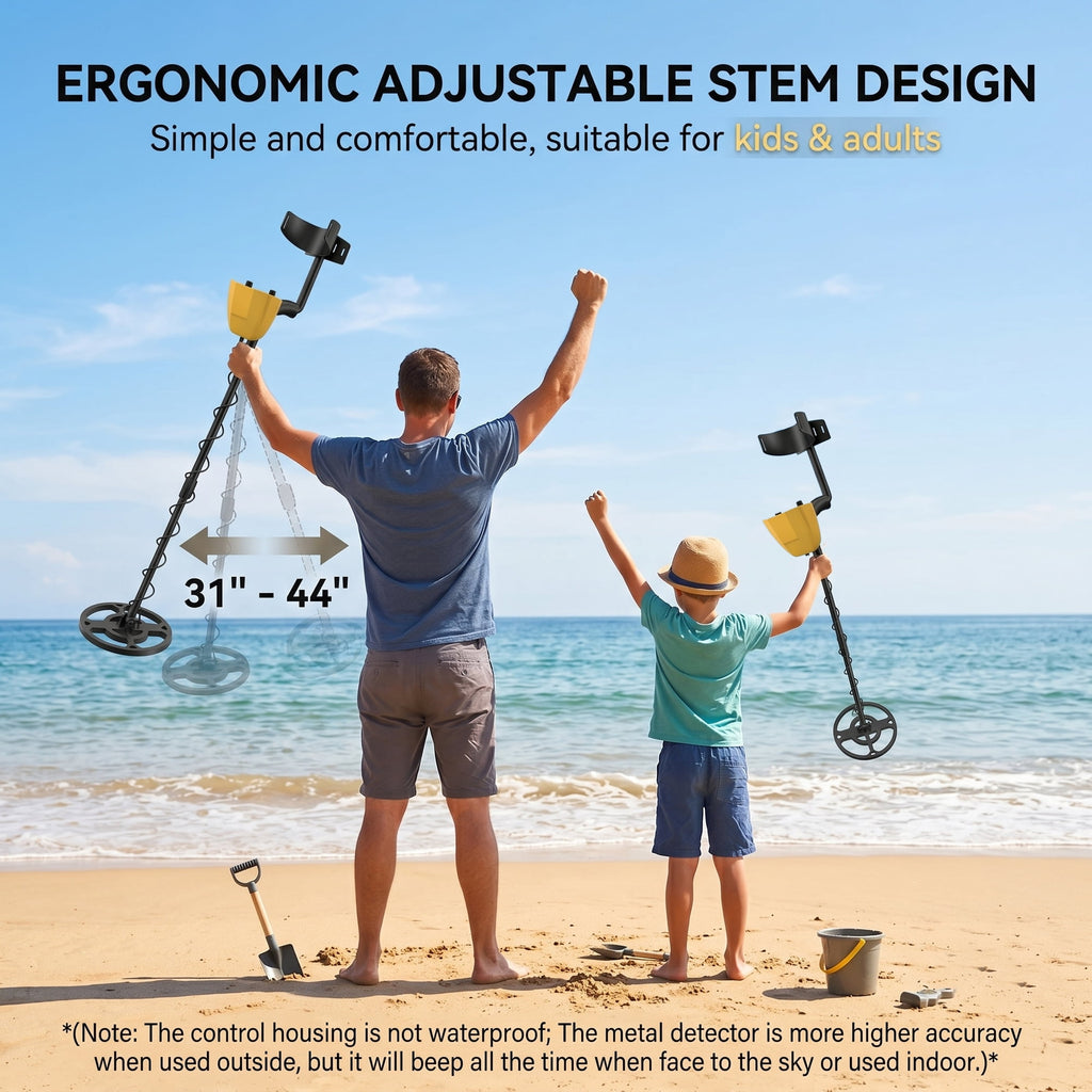 EZBY Metal Detector for Adults & Kids,2 Detection Modes,Lightweight Gold Finder with Waterproof Search Coil,Adjustable 31"-44" Rod for Beach & Outdoor Treasure Hunting
