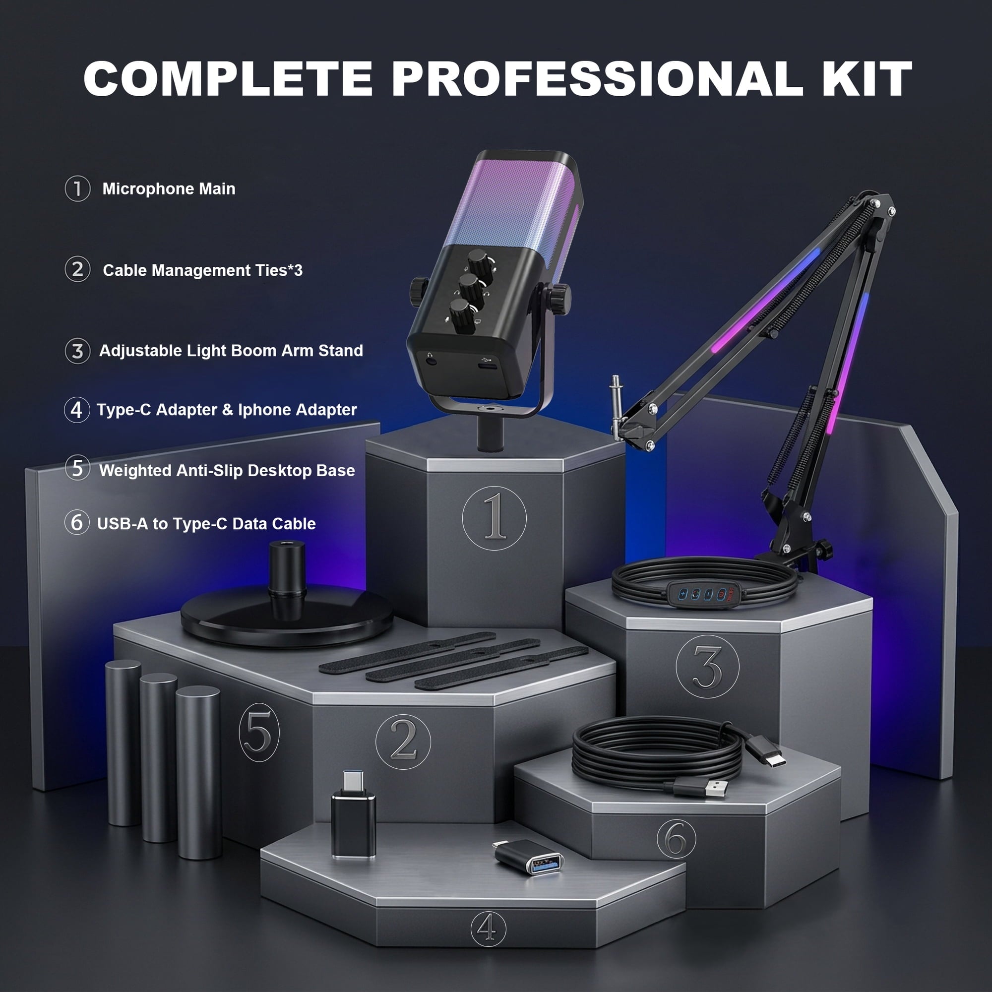 EZBY Gaming USB Microphone with RGB Boom Arm Stand,Noise Cancellation,RGB Lighting,14mm Core,Cardioid,Type-C Plug & Play for PC/PS5/Streaming