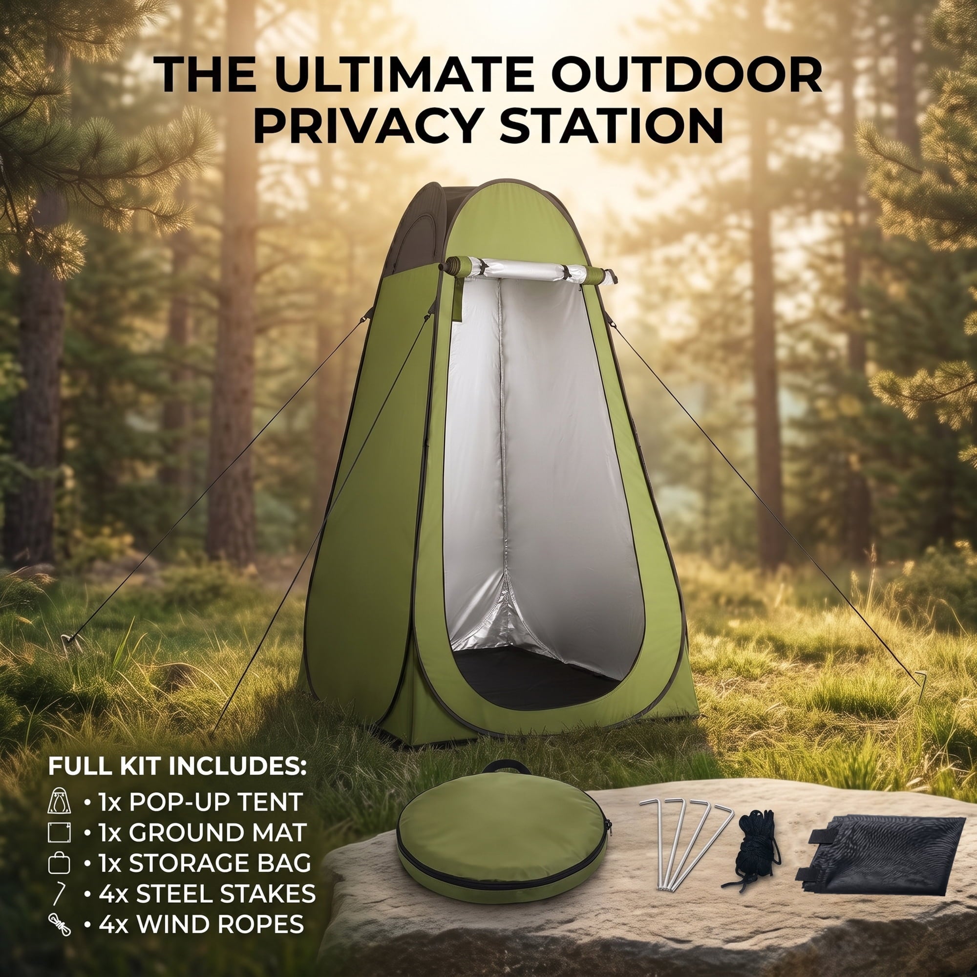 EZBY Shower Tent,Portable Camping Privacy Tent,Pop Up Changing Tent with Removable Floor and Carry Bag for Camping Beach Hiking Travelling,Dark Green