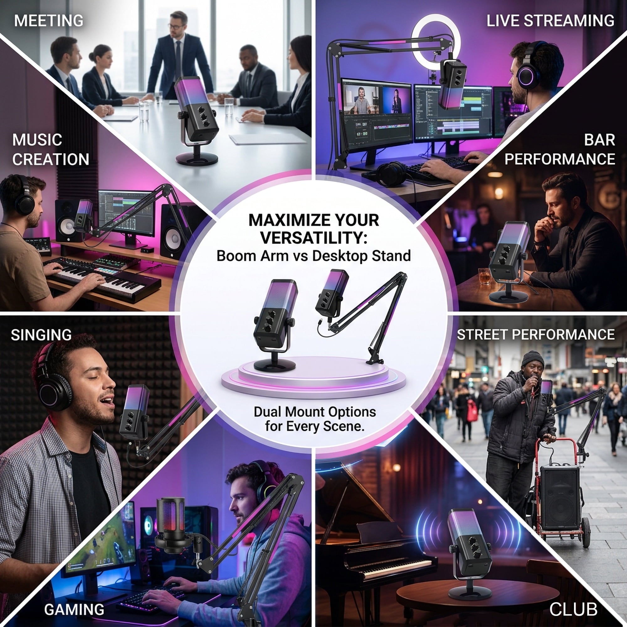 EZBY Gaming USB Microphone with RGB Boom Arm Stand,Noise Cancellation,RGB Lighting,14mm Core,Cardioid,Type-C Plug & Play for PC/PS5/Streaming