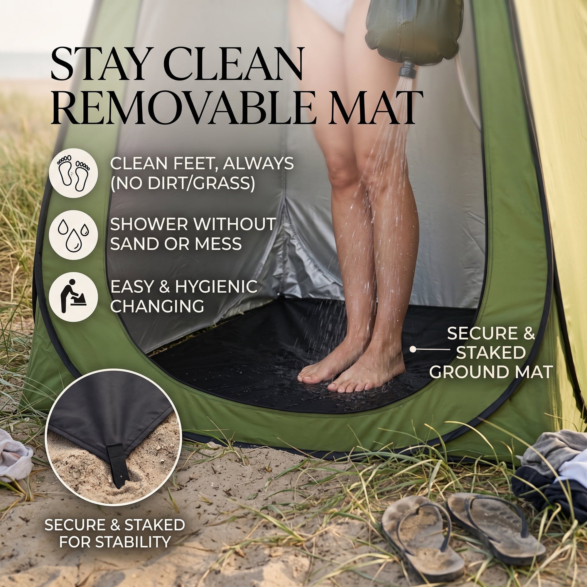 EZBY Shower Tent,Portable Camping Privacy Tent,Pop Up Changing Tent with Removable Floor and Carry Bag for Camping Beach Hiking Travelling,Dark Green