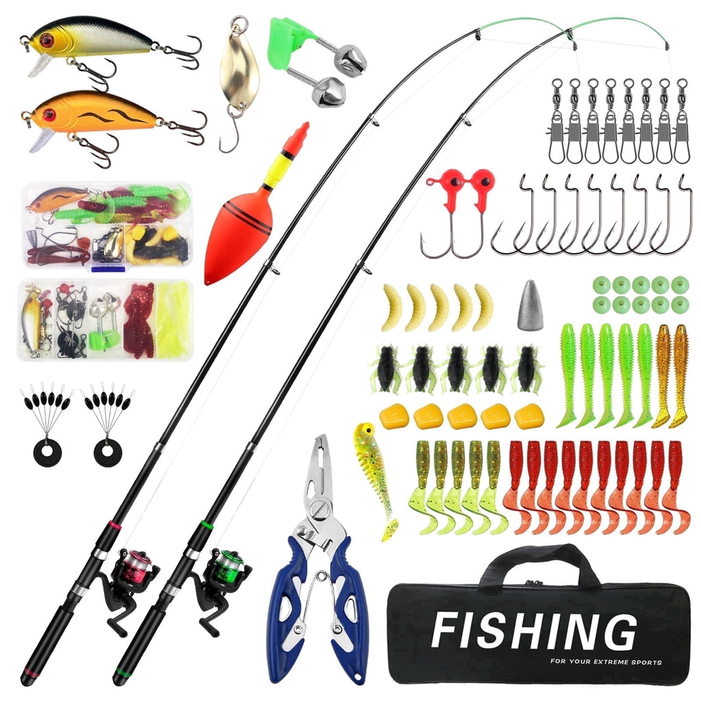 YTAKY Fishing Poles, 75 Pcs Lure Kit , Fishing Poles Combo Set , 2 Telescopic Fishing Poles (3.9ft & 4.9ft) Casting Rod with Spincast Reel, Hooks, Lures, Swivels & Carry Bag